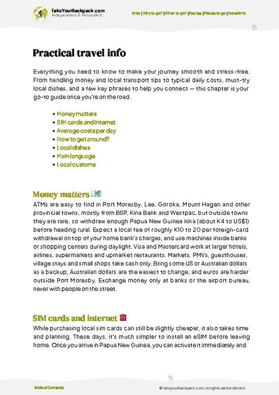 example page 7 from our offline Travel Guide for Papua New Guinea